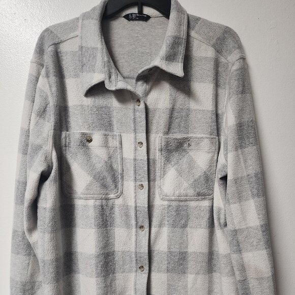 Members Mark Cozy Button Down Shirt Polyester blend XL Winter Grey Plaid - Picture 1 of 8